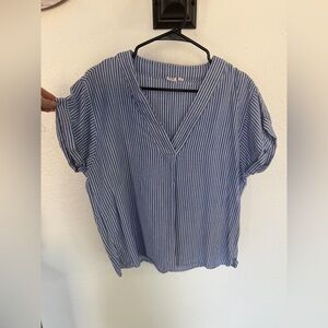 GAP Blue and White Striped V-Neck Short Sleeve Top